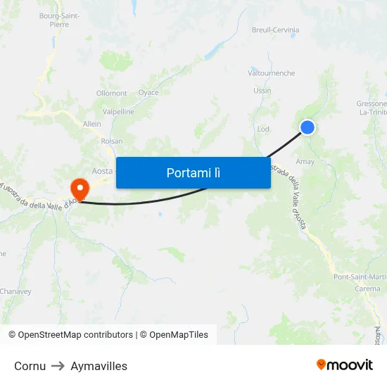 Cornu to Aymavilles map