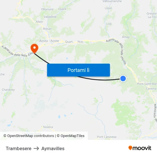 Trambesere to Aymavilles map