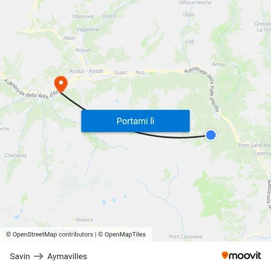 Savin to Aymavilles map