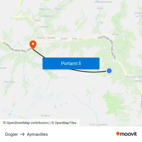 Dogier to Aymavilles map