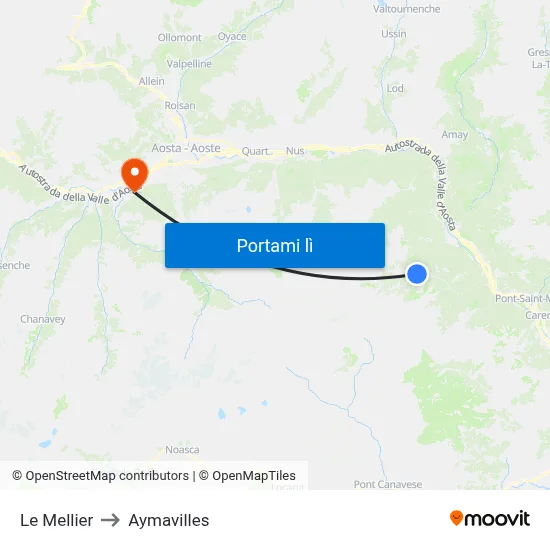 Le Mellier to Aymavilles map