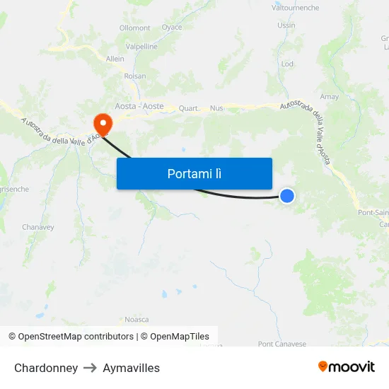 Chardonney to Aymavilles map