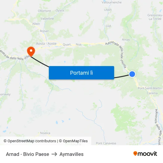 Arnad - Bivio Paese to Aymavilles map