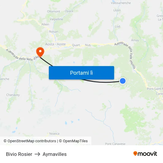 Bivio Rosier to Aymavilles map