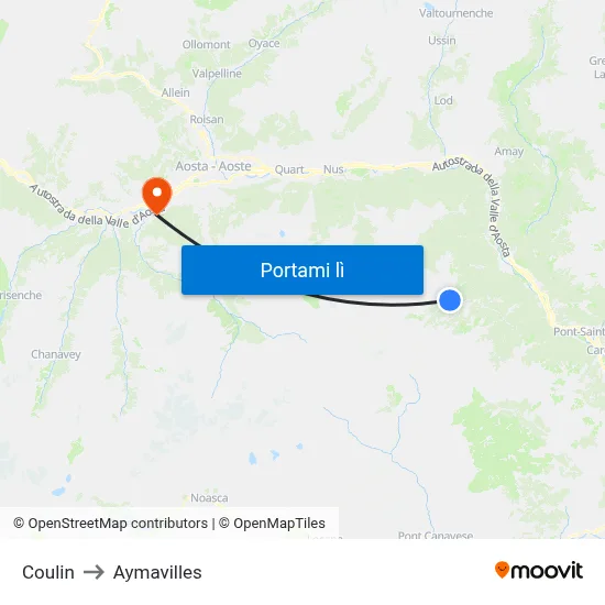 Coulin to Aymavilles map