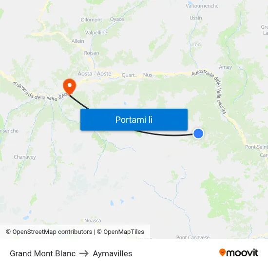 Grand Mont Blanc to Aymavilles map