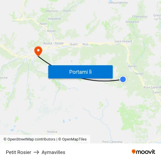 Petit Rosier to Aymavilles map