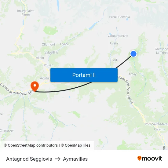 Antagnod Seggiovia to Aymavilles map