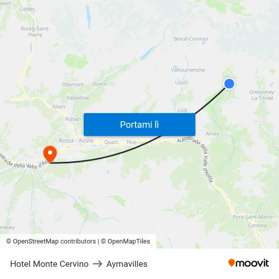 Hotel Monte Cervino to Aymavilles map