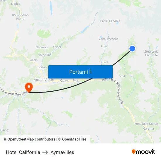 Hotel California to Aymavilles map
