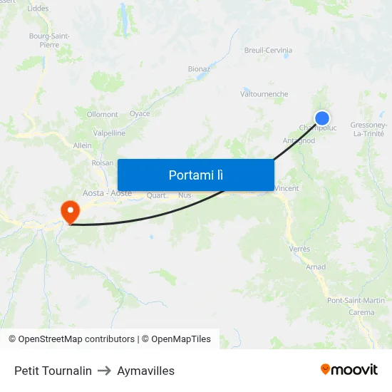 Petit Tournalin to Aymavilles map