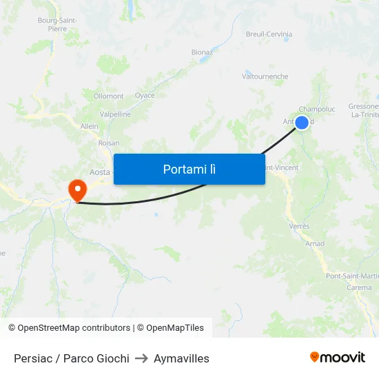 Persiac / Parco Giochi to Aymavilles map