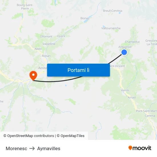 Morenesc to Aymavilles map