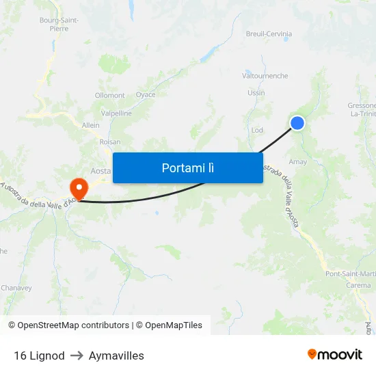 16 Lignod to Aymavilles map