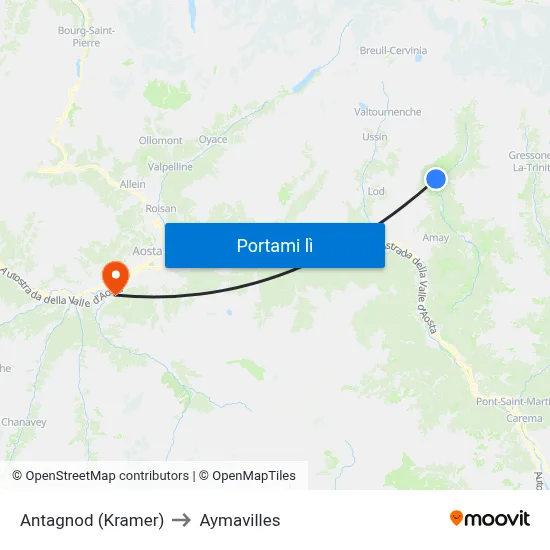 Antagnod (Kramer) to Aymavilles map