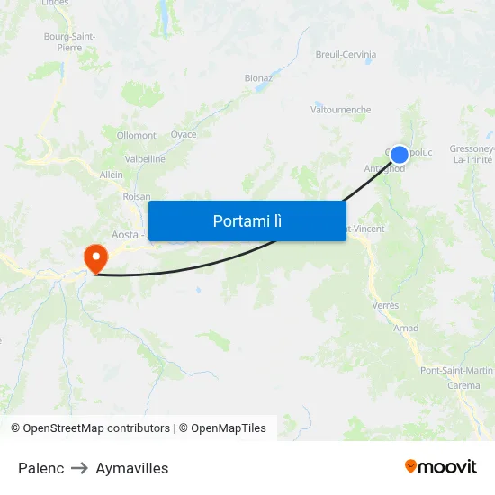 Palenc to Aymavilles map