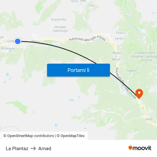 La Plantaz to Arnad map