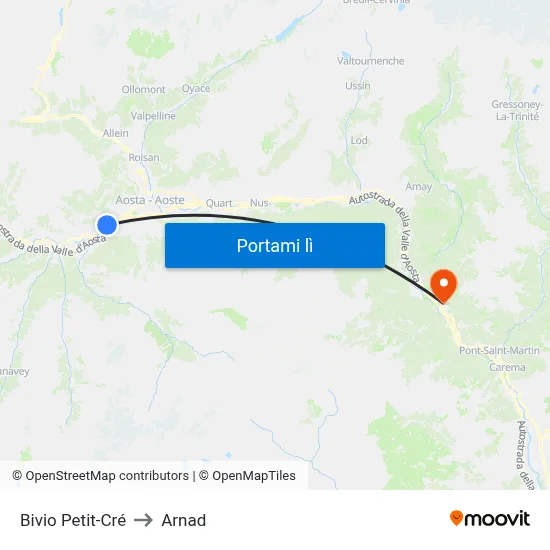 Bivio Petit-Cré to Arnad map