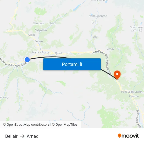 Bellair to Arnad map