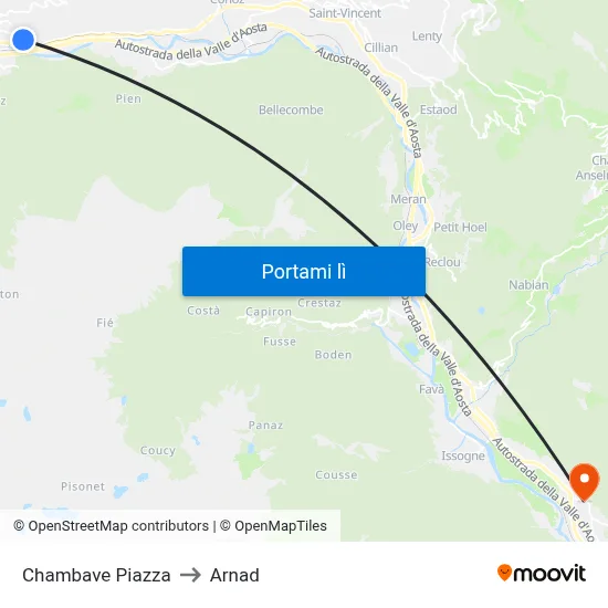 Chambave Piazza to Arnad map