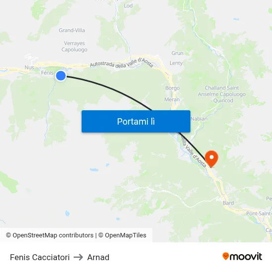 Fenis Cacciatori to Arnad map