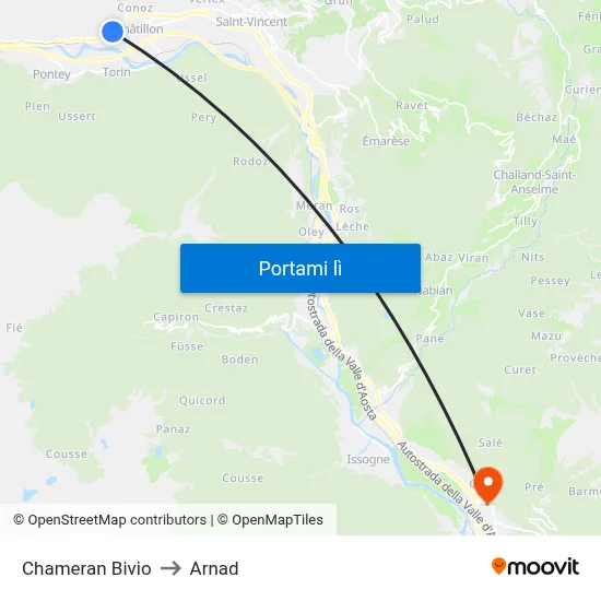 Chameran Bivio to Arnad map