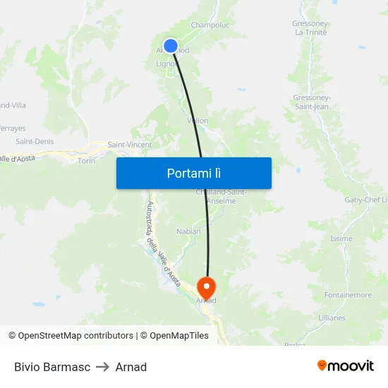 Bivio Barmasc to Arnad map