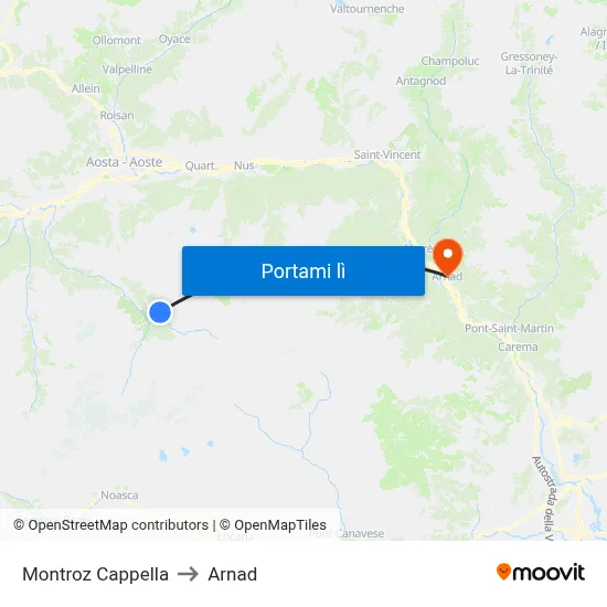 Montroz Cappella to Arnad map