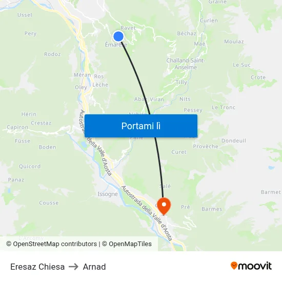 Eresaz Chiesa to Arnad map