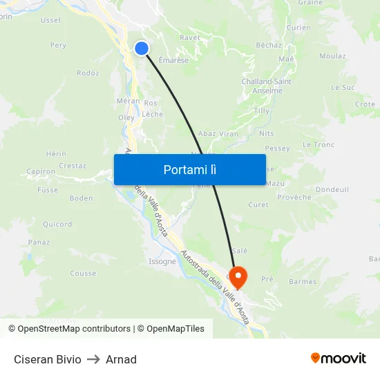 Ciseran Bivio to Arnad map