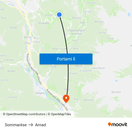 Sommarèse to Arnad map