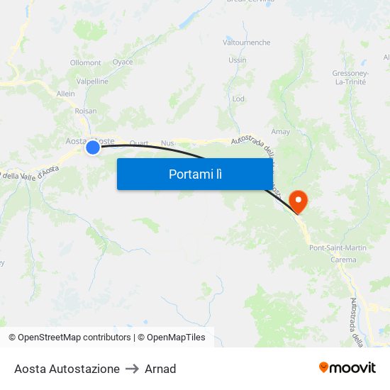 Aosta Autostazione to Arnad map