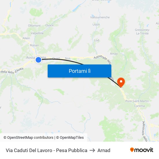 Via Caduti Del Lavoro - Pesa Pubblica to Arnad map