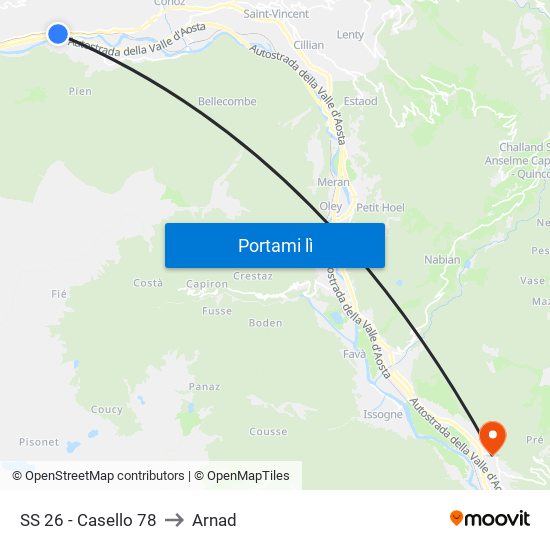 SS 26 - Casello 78 to Arnad map