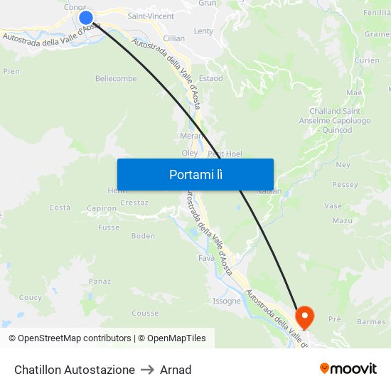 Chatillon Autostazione to Arnad map
