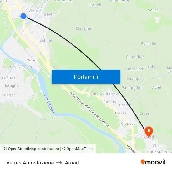 Verrès Autostazione to Arnad map
