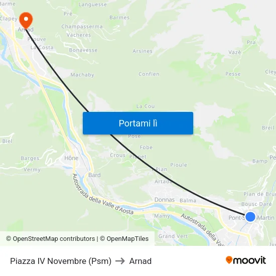 Piazza IV Novembre to Arnad map