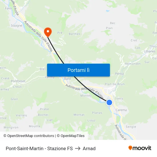 Pont-Saint-Martin - Stazione FS to Arnad map