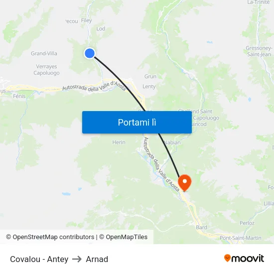 Covalou - Antey to Arnad map