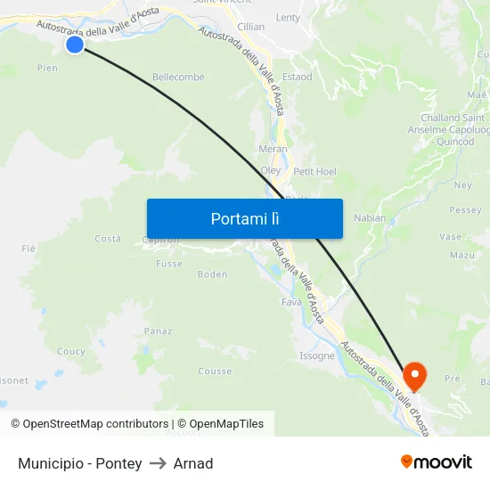 Municipio - Pontey to Arnad map