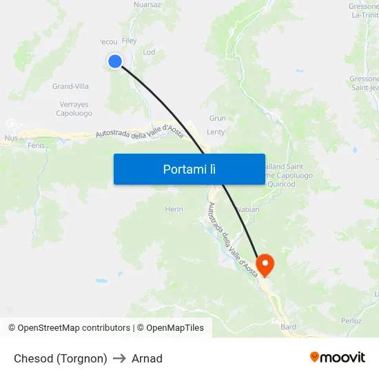 Chesod (Torgnon) to Arnad map