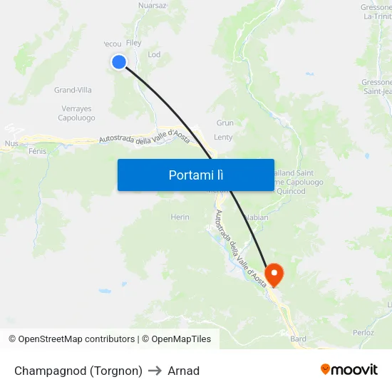 Champagnod (Torgnon) to Arnad map