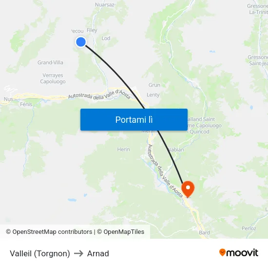 Valleil (Torgnon) to Arnad map