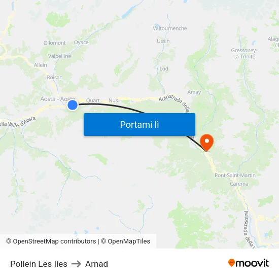 Pollein Les Iles to Arnad map