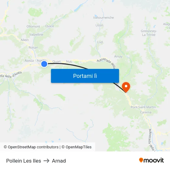 Pollein Les Iles to Arnad map