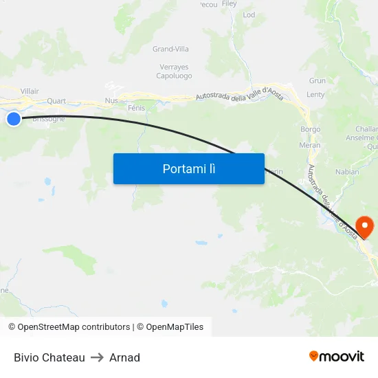 Bivio Chateau to Arnad map