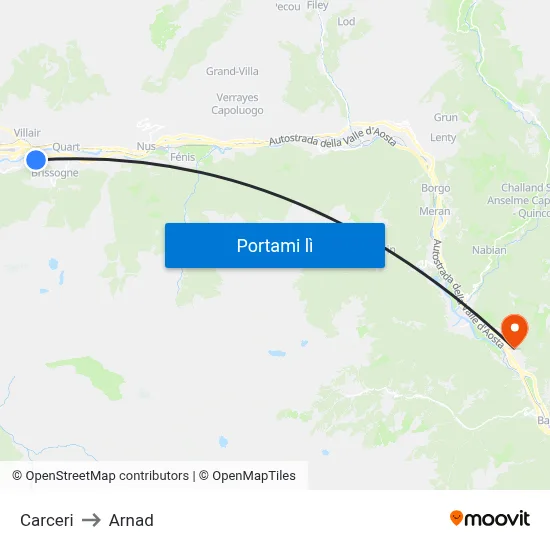 Carceri to Arnad map