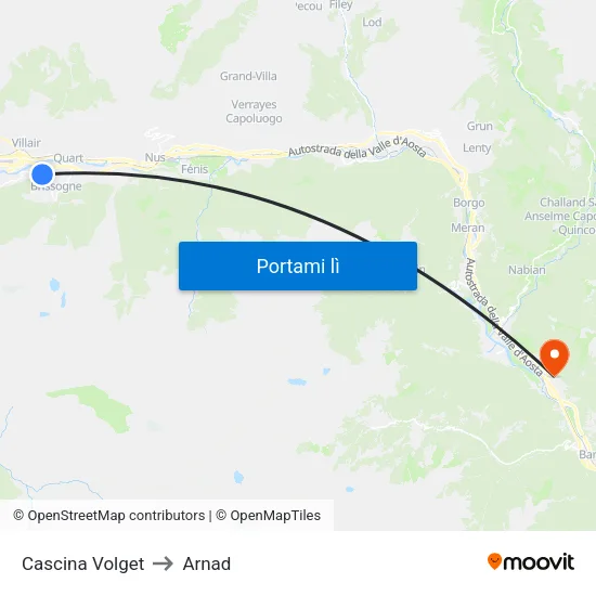 Cascina Volget to Arnad map