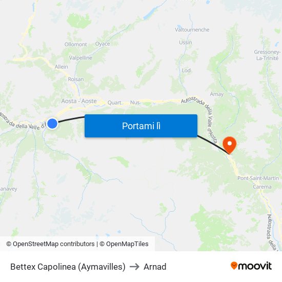 Bettex Capolinea (Aymavilles) to Arnad map