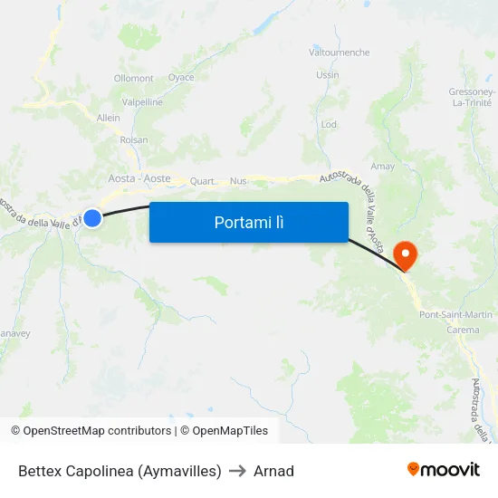 Bettex Capolinea (Aymavilles) to Arnad map